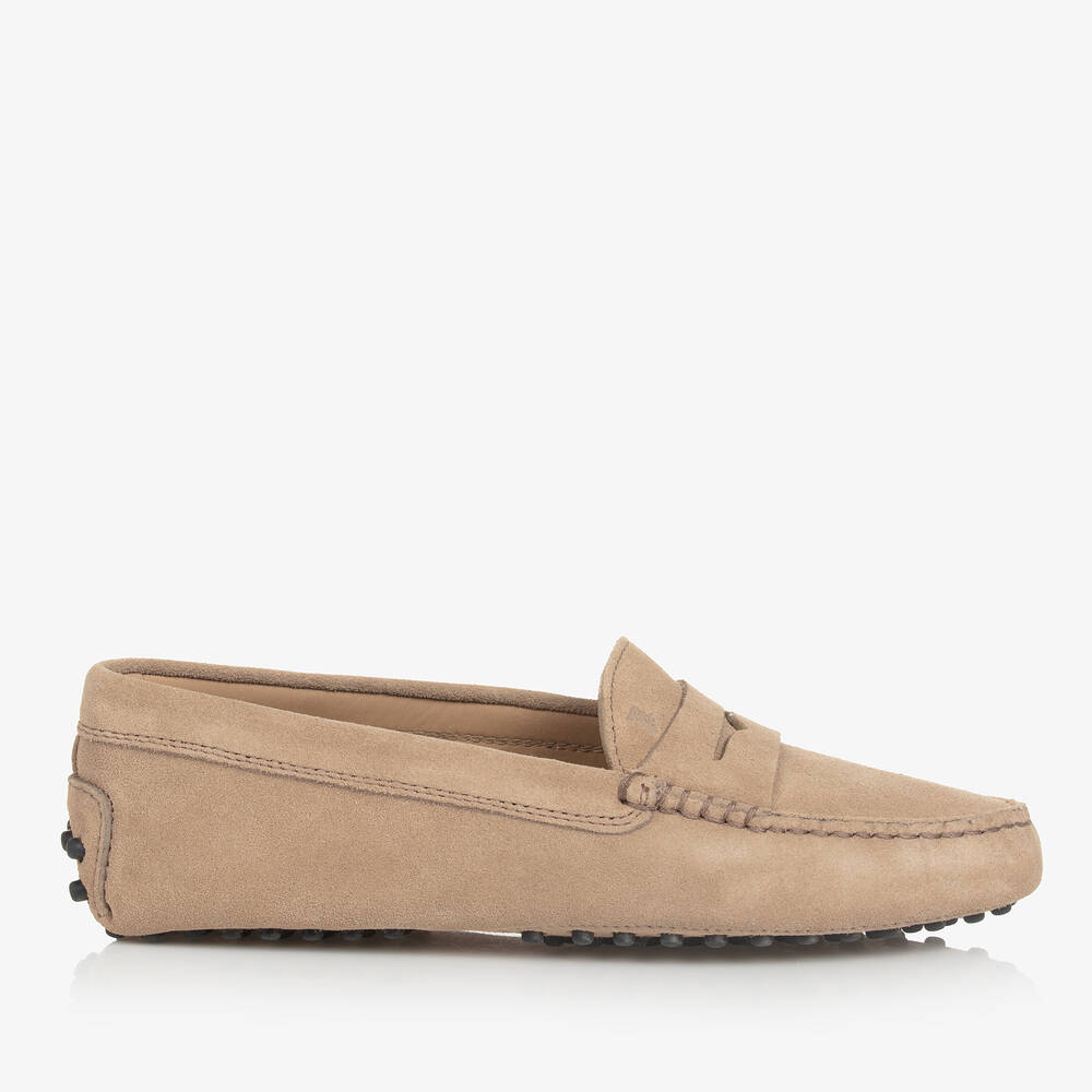Tod's Teen Beige Suede Gommino Moccasins