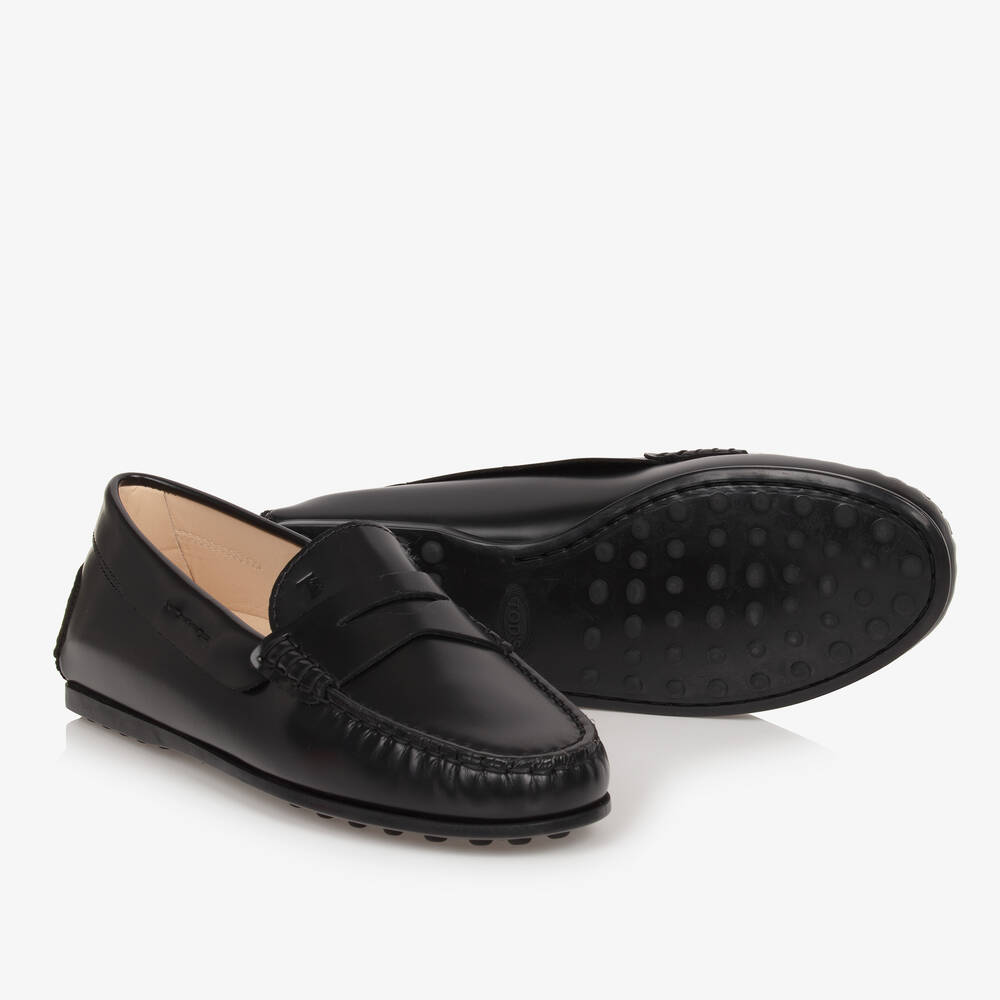 Shop Tod's Teen Black Leather Moccasin Shoes