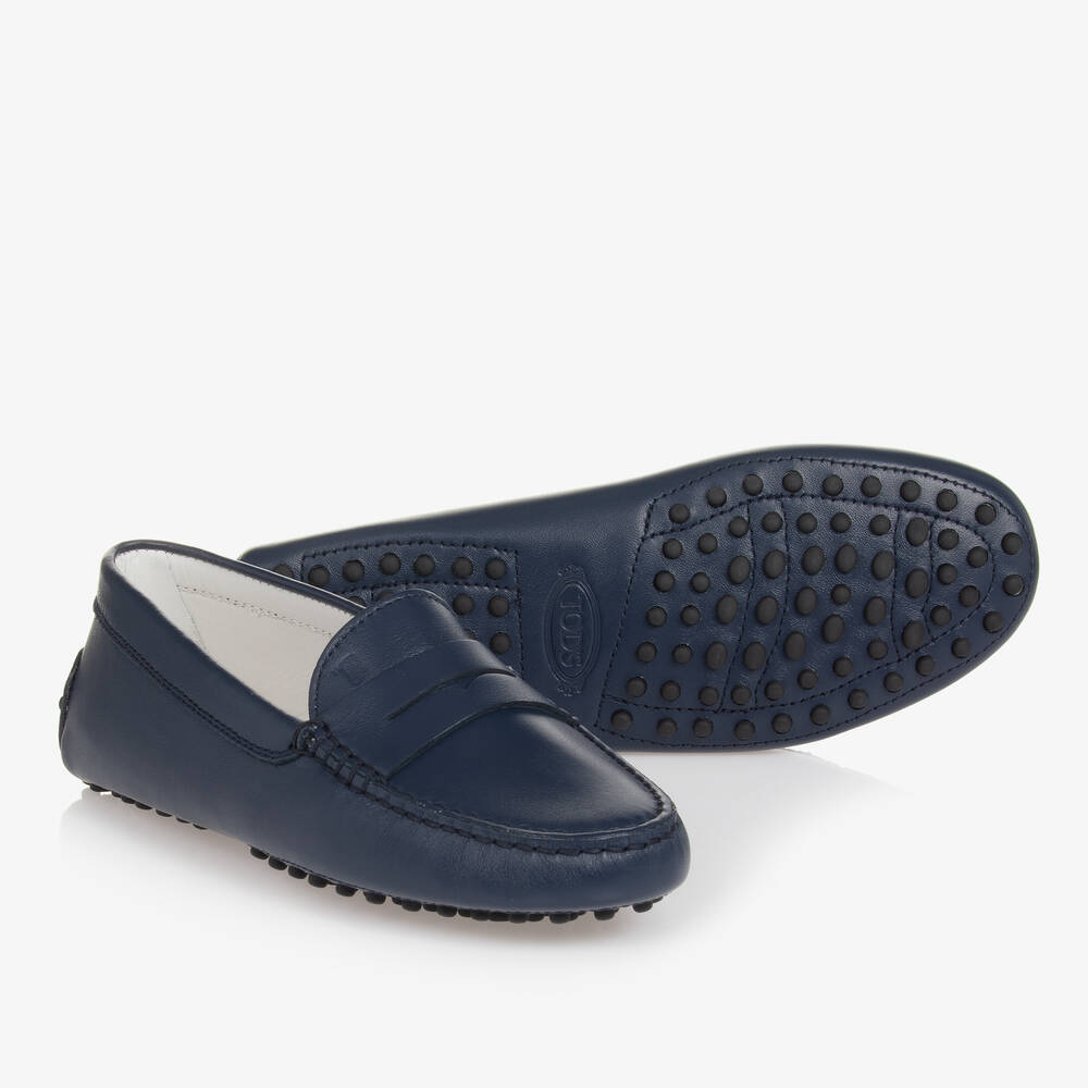 Tod's - Teen Boys Blue Leather Moccasin Shoes | Childrensalon