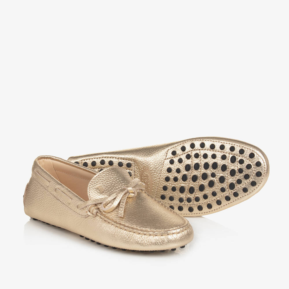Tod's - Teen Gold Leather Gommino Moccasins | Childrensalon