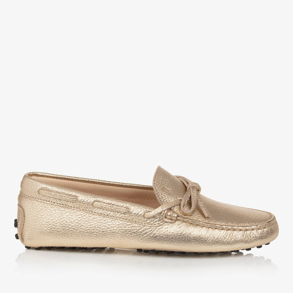 Tod's Teen Gold Leather Gommino Moccasins