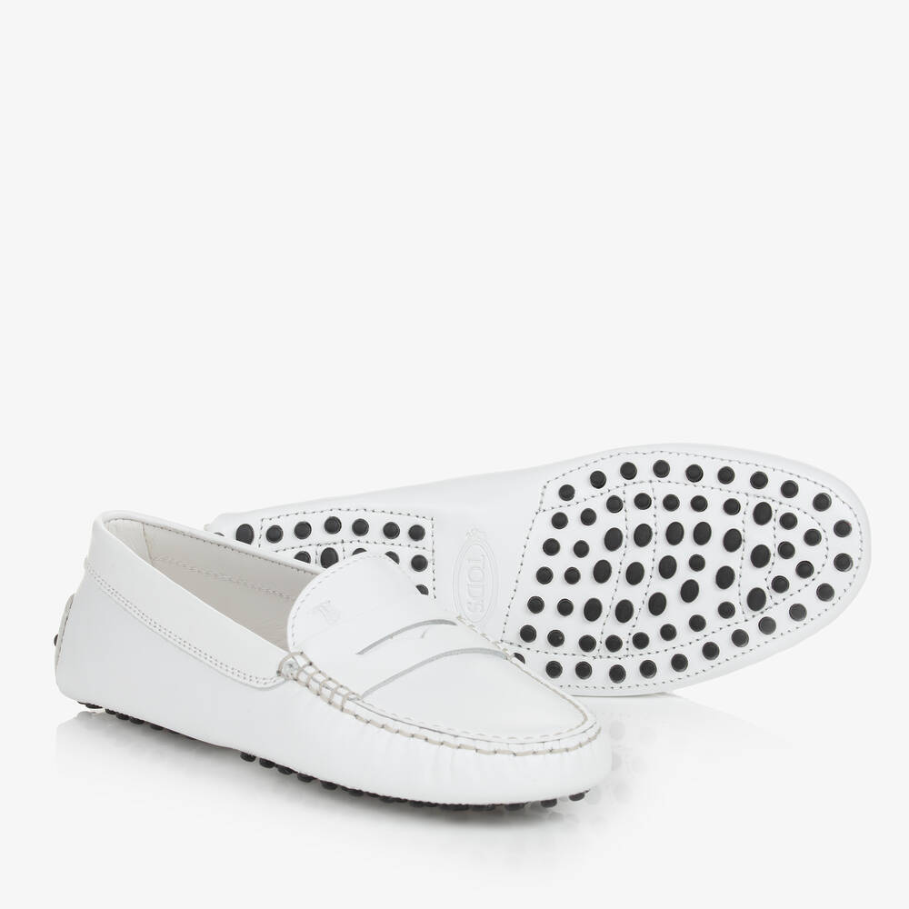 Tod's - Teen White Leather Gommino Moccasins | Childrensalon