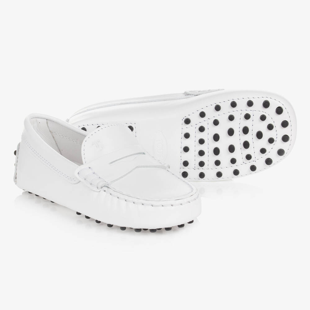 Tod's - White Leather Gommino Driving Shoes | Childrensalon