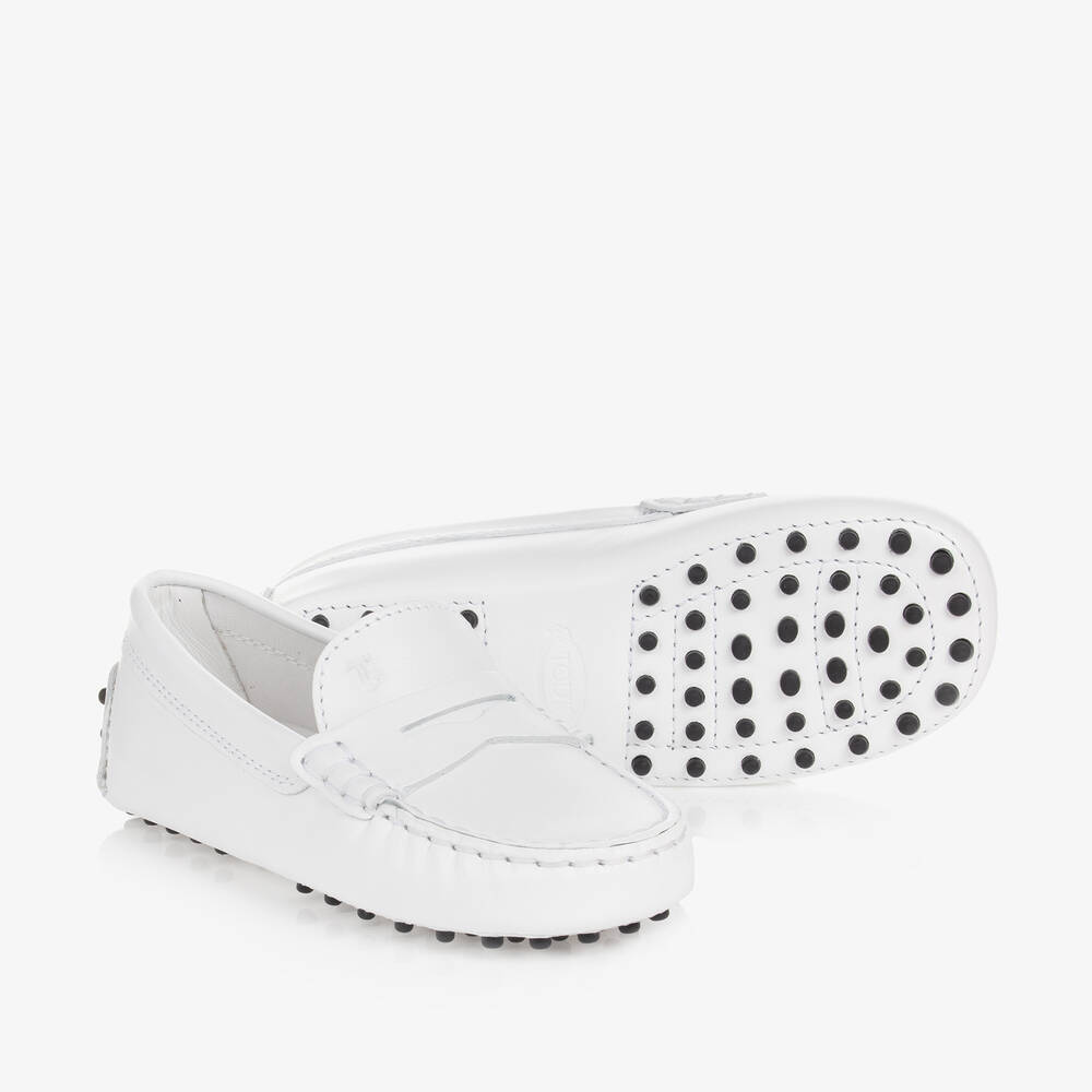 Tod's - حذاء موكاسين جلد لون أبيض للأطفال | Childrensalon