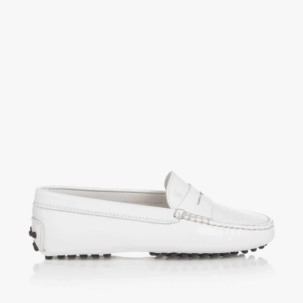 Tod's White Leather Gommino Moccasins