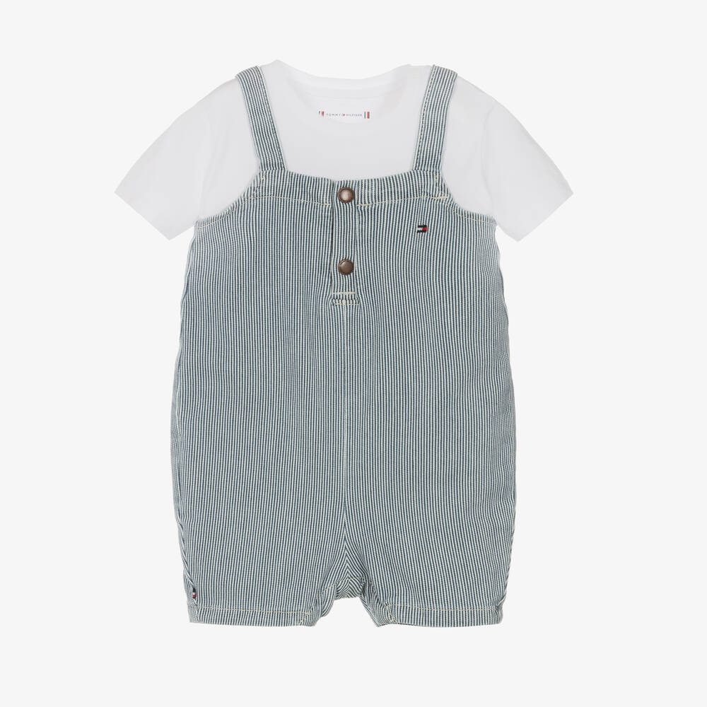 Tommy Hilfiger Baby Boys Blue Cotton Dungarees Set