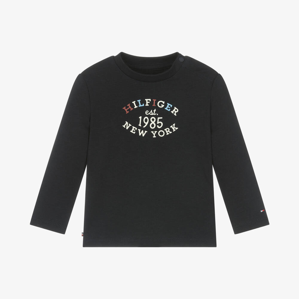 Tommy Hilfiger - Baby Boys Blue Cotton Monotype Logo Top | Childrensalon