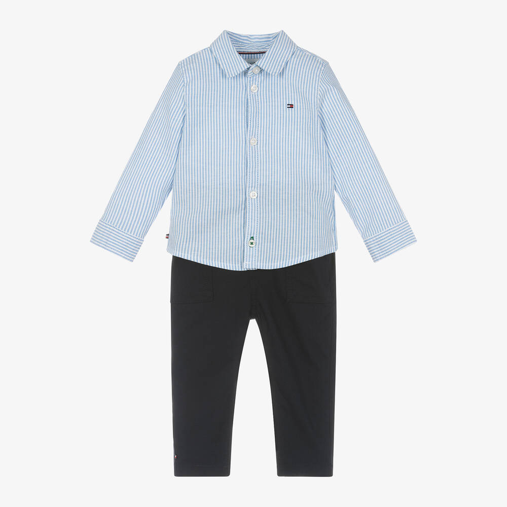 Tommy Hilfiger - Голубая рубашка и синие брюки из хлопка для малышей | Childrensalon