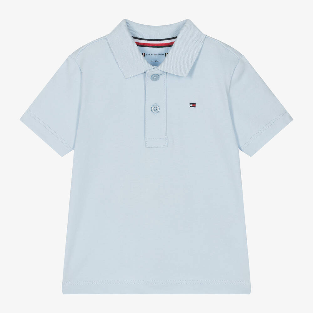Shop Tommy Hilfiger Baby Boys Blue Embroidered Cotton Polo Shirt