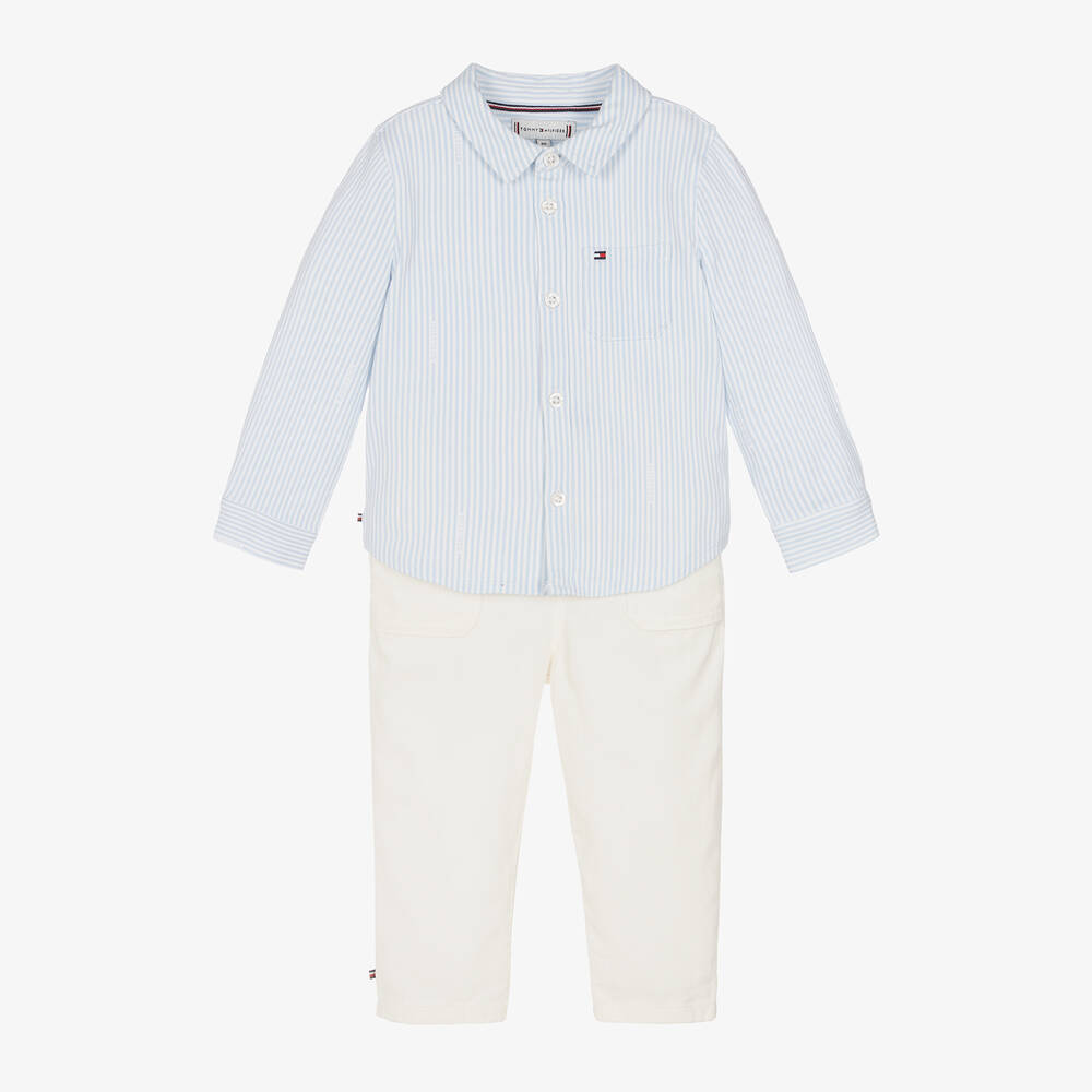 Tommy Hilfiger - Baby Boys Blue & Ivory Cotton Trouser Set | Childrensalon