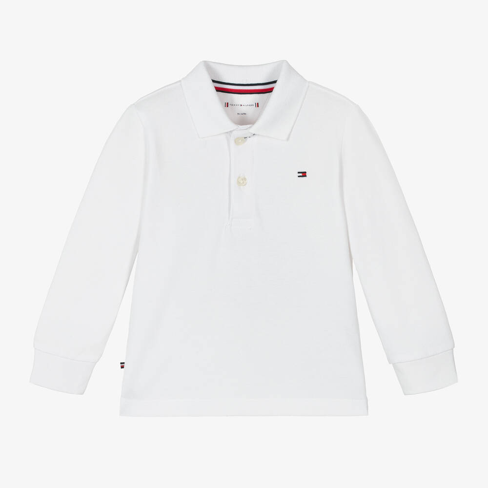 Tommy Hilfiger - Baby Boys White Cotton Polo Shirt | Childrensalon