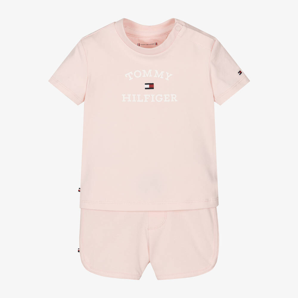 Tommy Hilfiger - Baby Girls Pink Cotton Shorts Set | Childrensalon