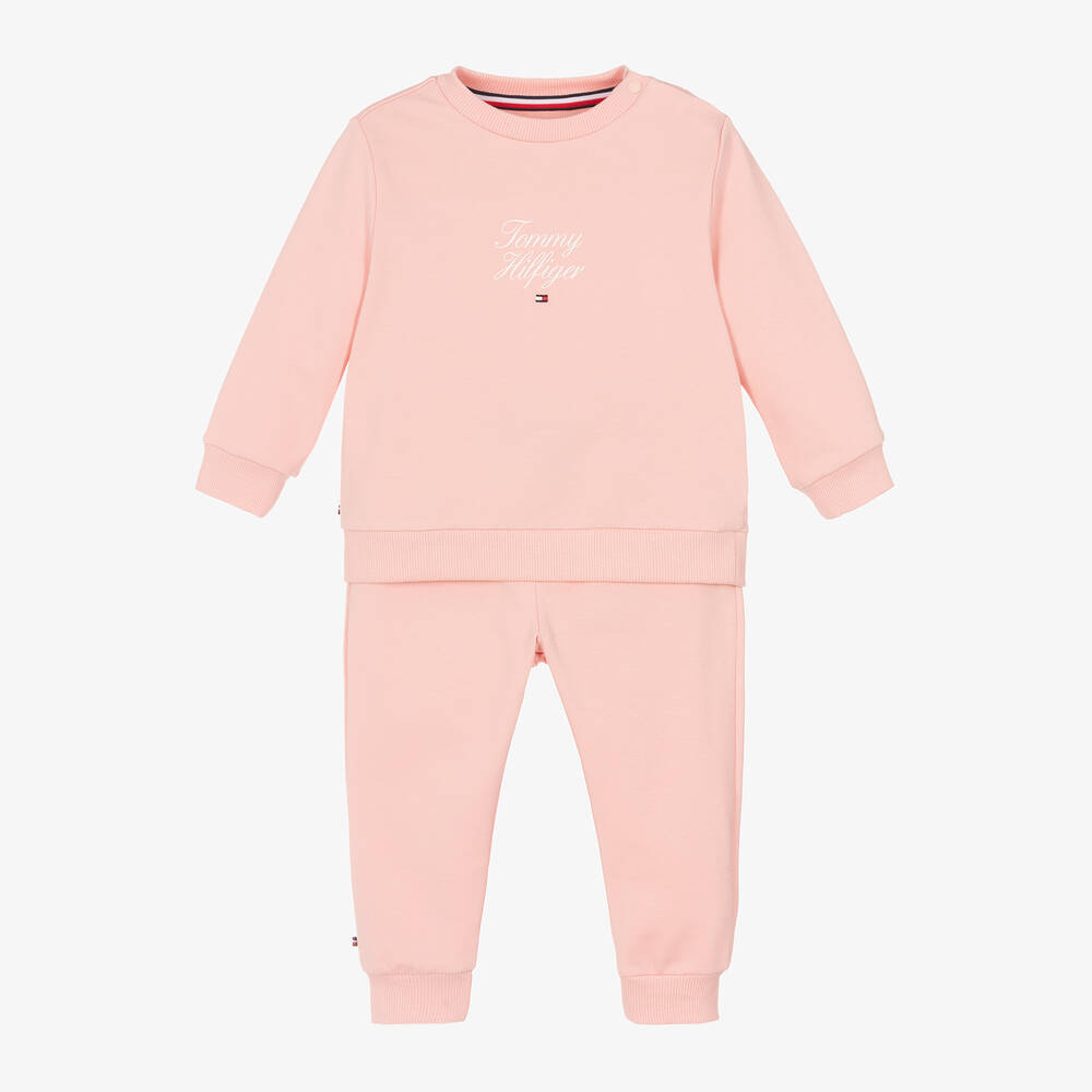 Tommy Hilfiger - Baby Girls Pink Cotton Tracksuit | Childrensalon