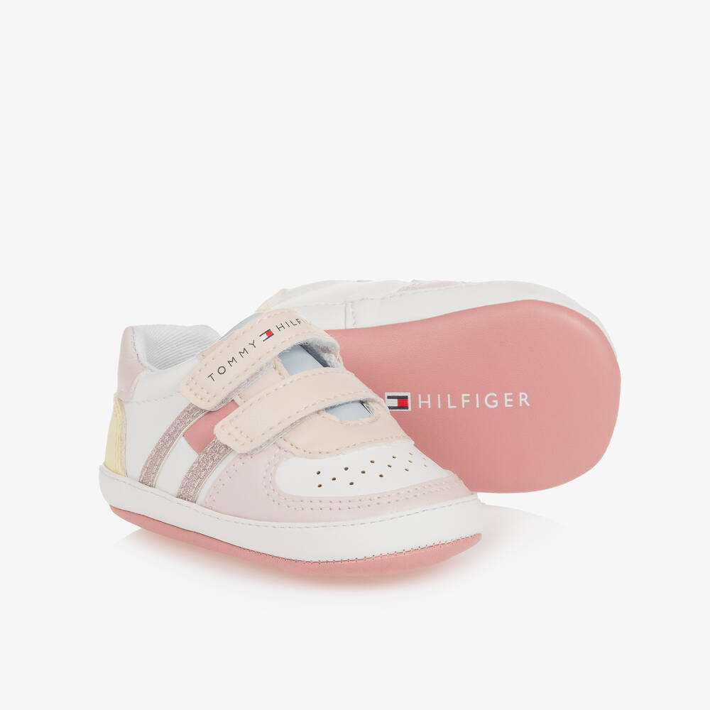 Tommy Hilfiger - حذاء جلد صناعي لون زهري لمرحلة قبل المشي | Childrensalon