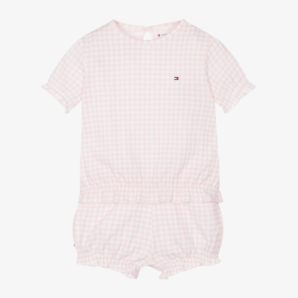 Tommy Hilfiger - Baby Girls Pink Gingham Cotton Shorts Set | Childrensalon