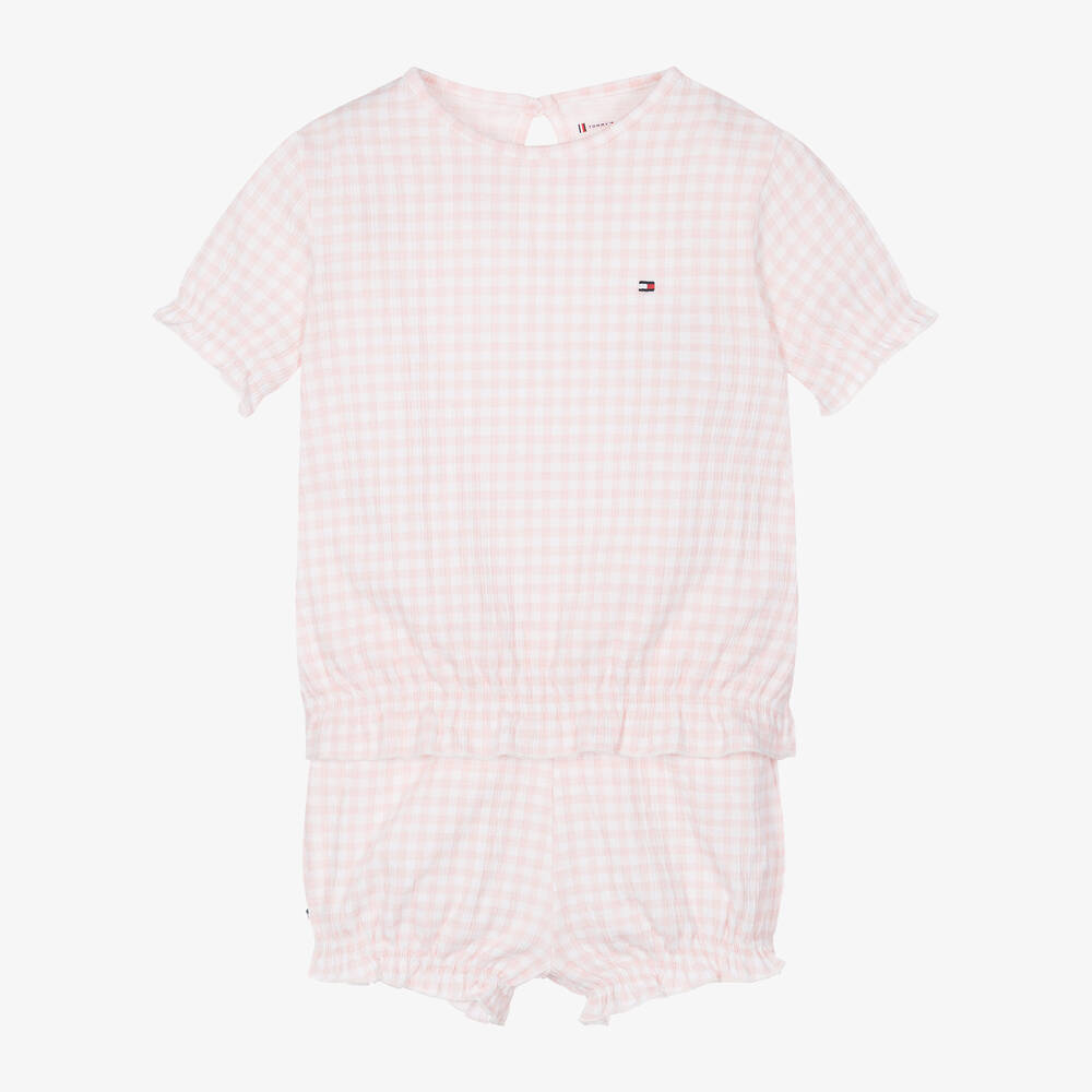 Tommy Hilfiger Baby Girls Pink Gingham Cotton Shorts Set