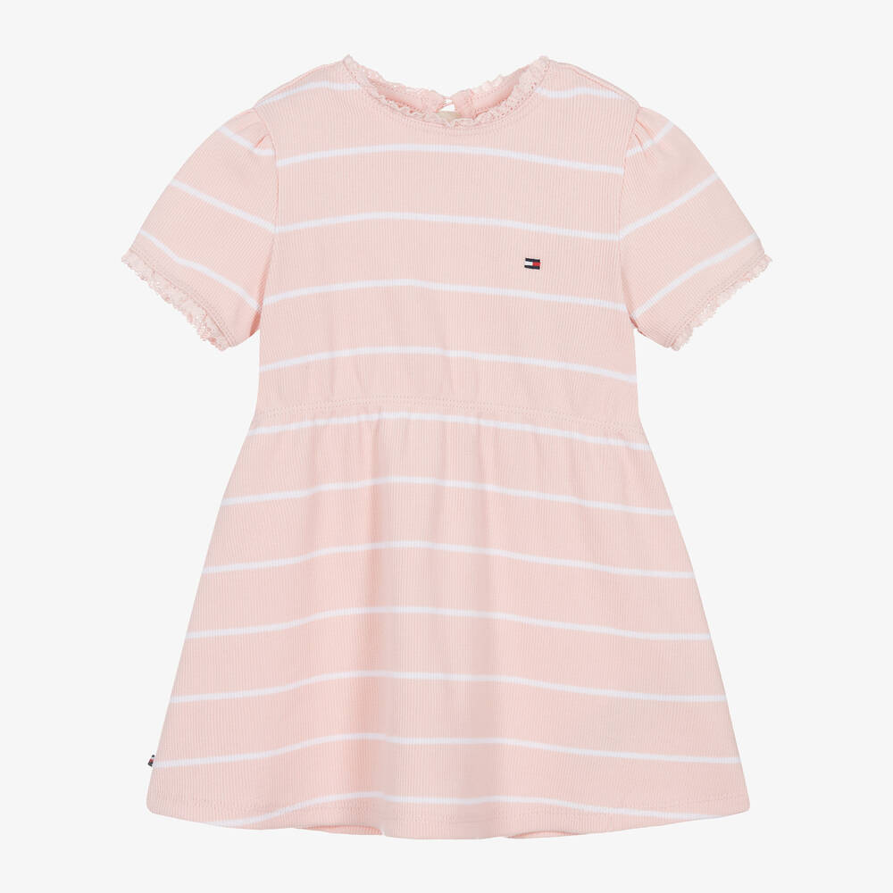 Tommy Hilfiger - Baby Girls Pink Striped Cotton Dress | Childrensalon