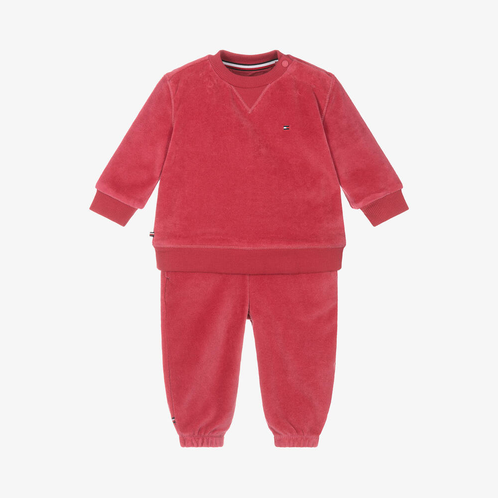 Tommy Hilfiger - Baby Girls Pink Velour Tracksuit | Childrensalon