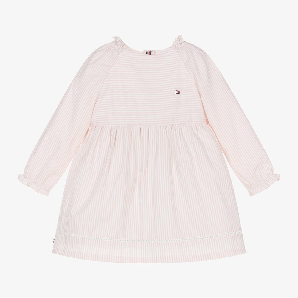 Tommy Hilfiger - Белое хлопковое платье в розовую полоску для малышек | Childrensalon