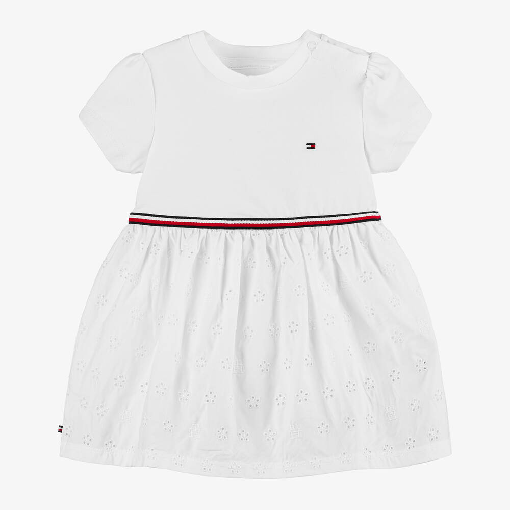 Shop Tommy Hilfiger Baby Girls White Cotton Dress