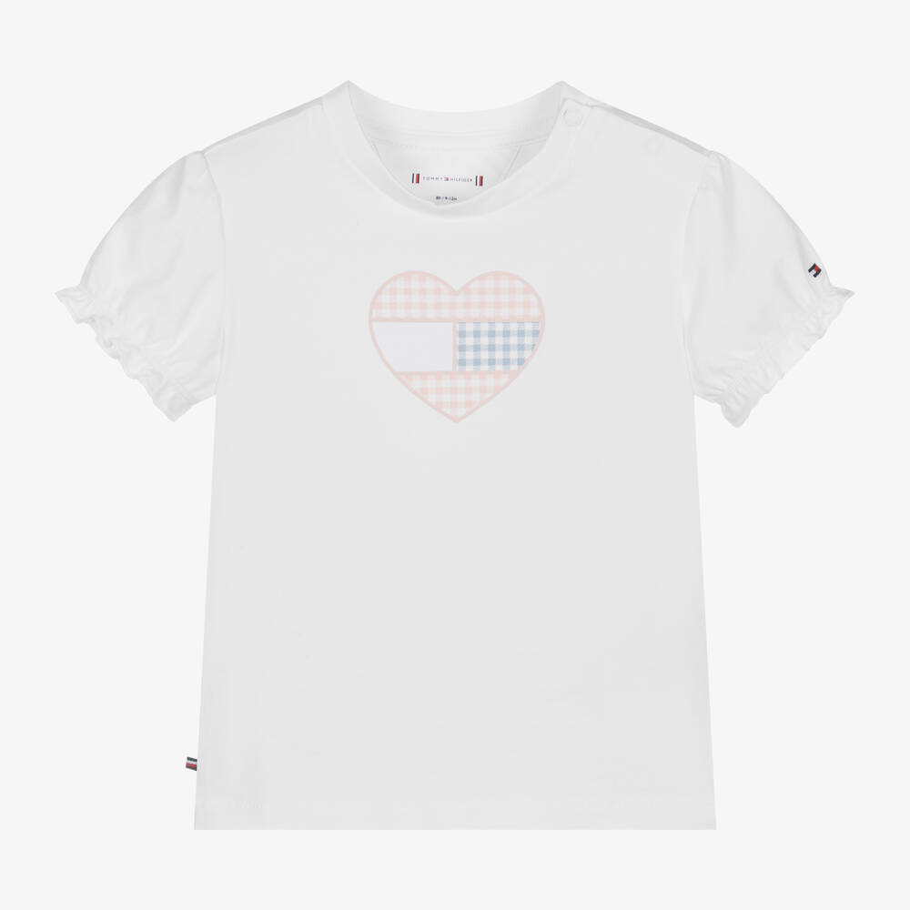 Tommy Hilfiger - Baby Girls White Cotton Heart T-Shirt | Childrensalon