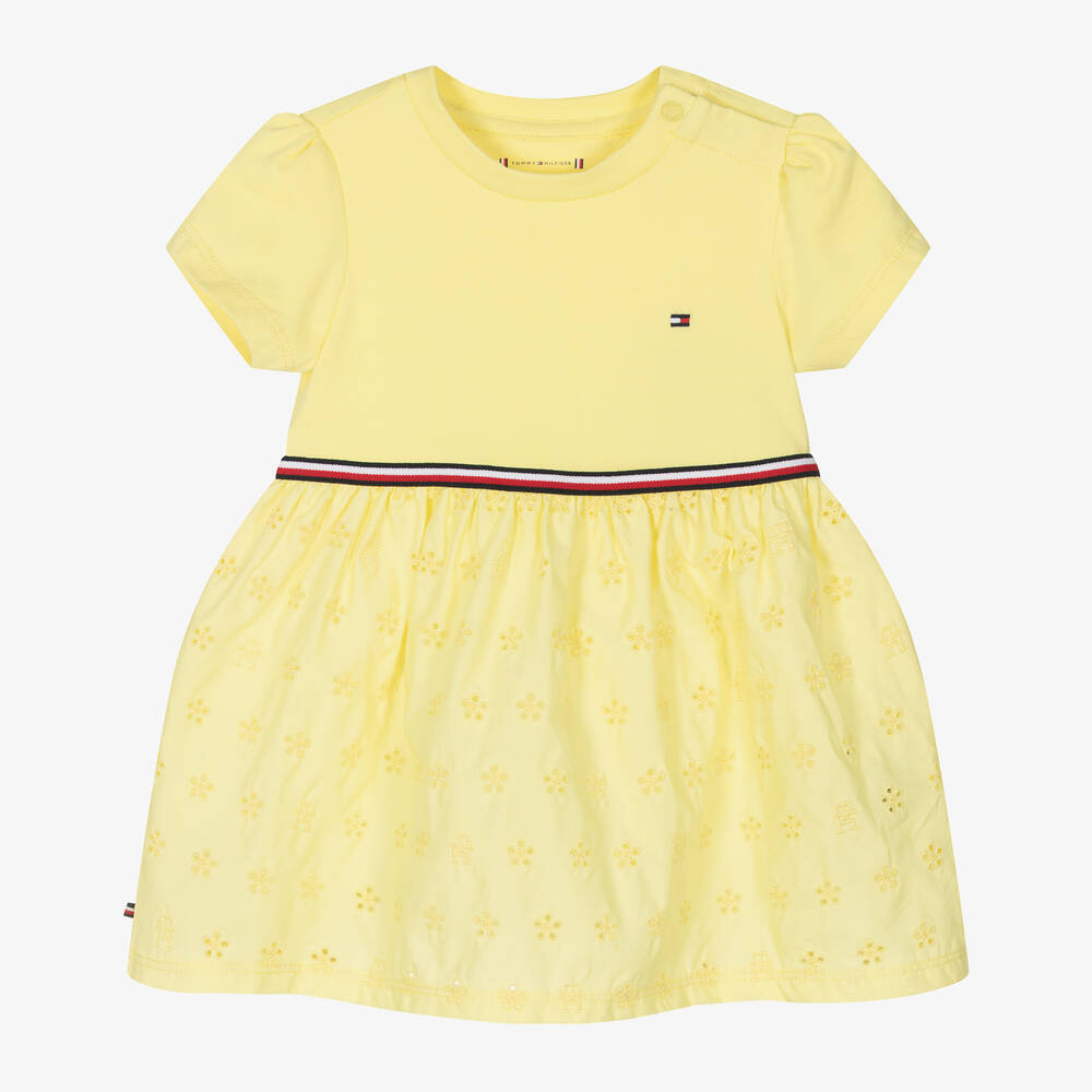Tommy Hilfiger - فستان قطن لون أصفر للمولودات | Childrensalon