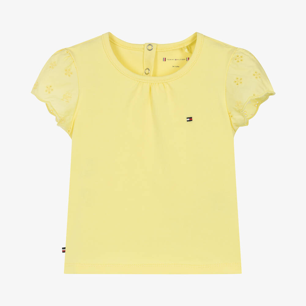 Shop Tommy Hilfiger Baby Girls Yellow Cotton T-shirt