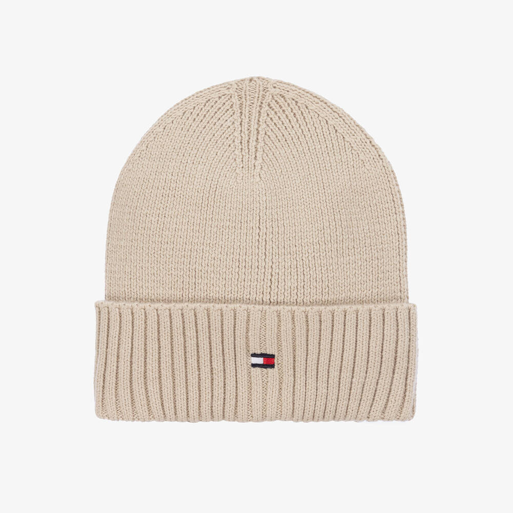 Tommy Hilfiger - Beige Cotton Knit Beanie Hat | Childrensalon