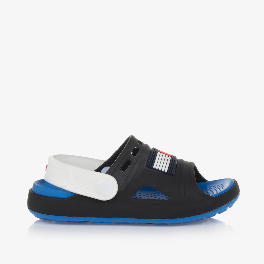 Tommy Hilfiger Black & Blue Rubber Flag Logo Sandals