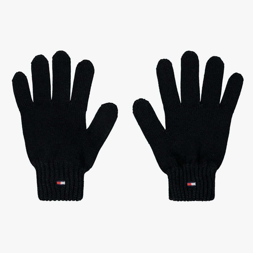 Tommy Hilfiger - Black Cotton Knit Flag Gloves | Childrensalon