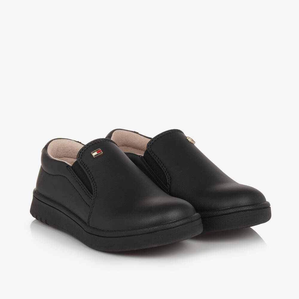 Tommy Hilfiger - Black Faux Leather Slip-On Trainers | Childrensalon