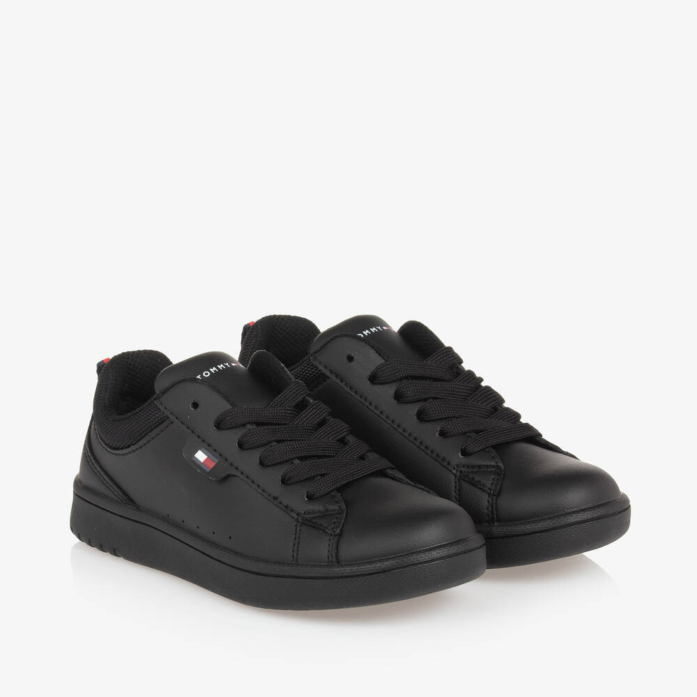 Tommy Hilfiger - Black Faux Leather Trainers | Childrensalon