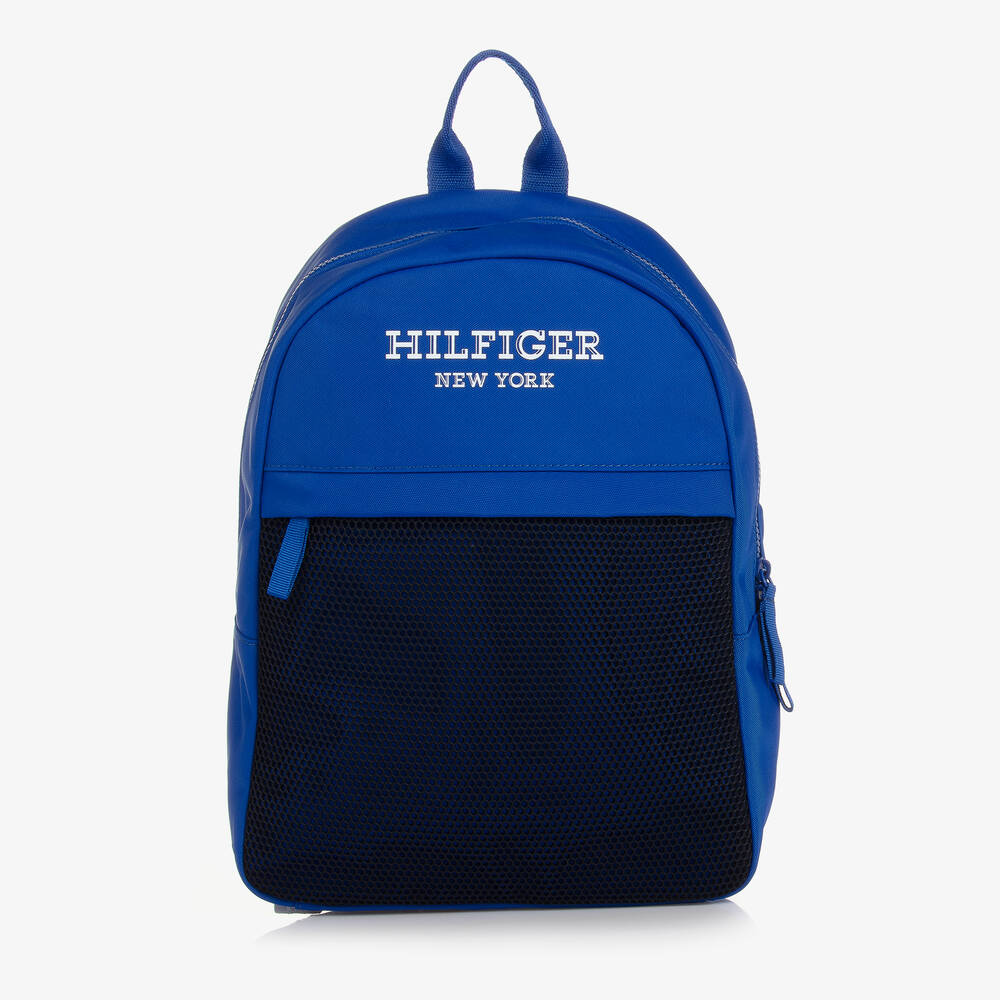 Tommy Hilfiger - حقيبة ظهر كانفاس وشبك لون أزرق (35 سم) | Childrensalon