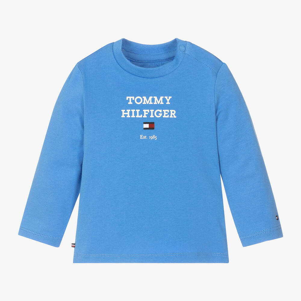 Tommy Hilfiger - توب قطن جيرسي لون أزرق للأطفال | Childrensalon