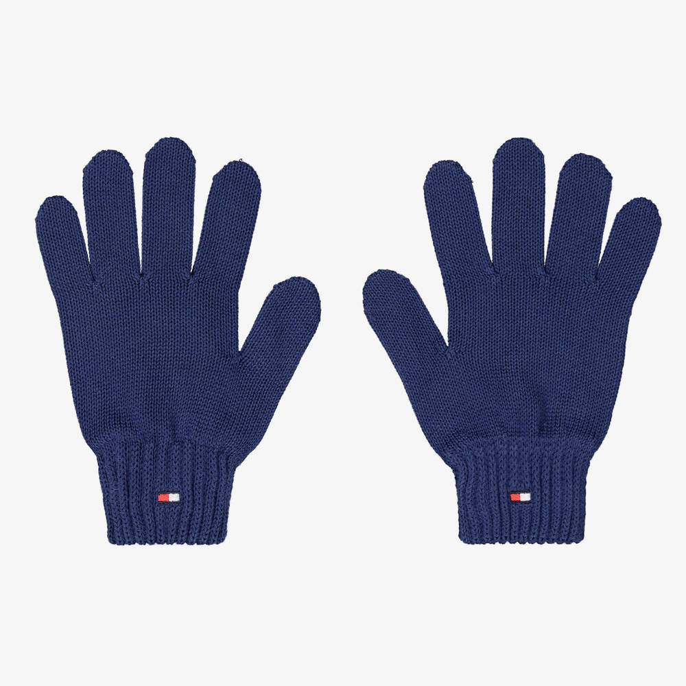 Tommy Hilfiger - Blue Cotton Knit Flag Gloves | Childrensalon