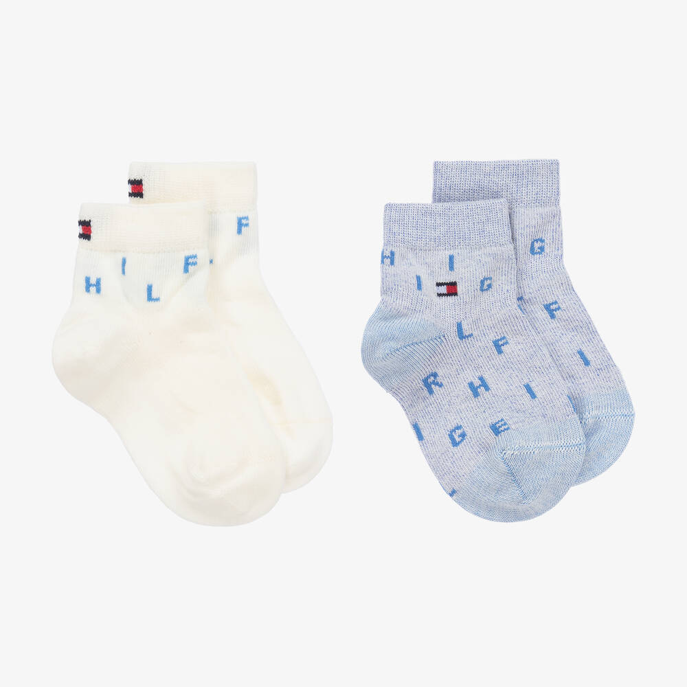 Tommy Hilfiger - Blue & Ivory Cotton Letter Socks (2 Pack) | Childrensalon