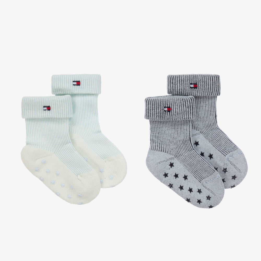 Tommy Hilfiger - Blue Ribbed Cotton Baby Socks (2 Pack) | Childrensalon