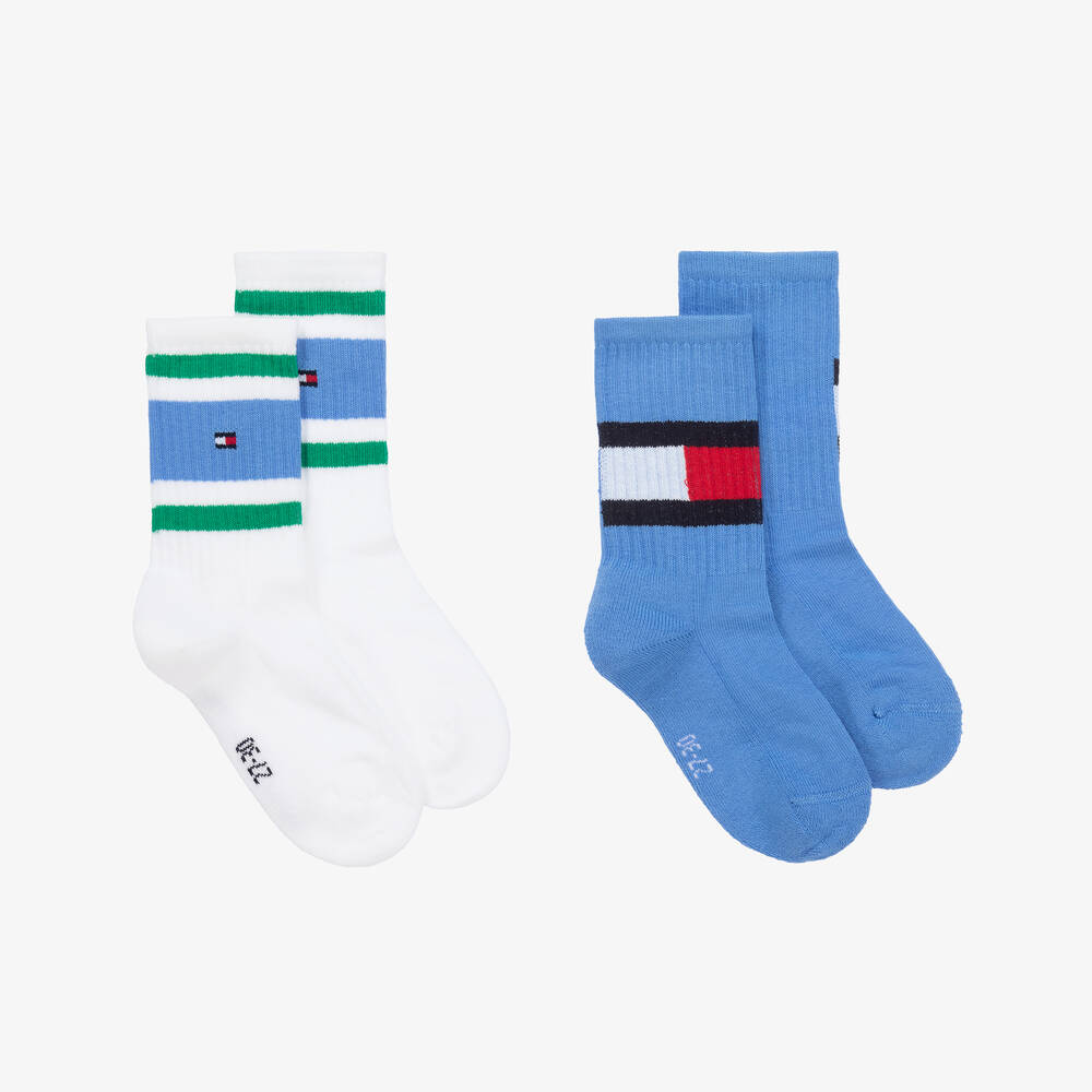 Tommy Hilfiger - Blue & White Cotton Flag Socks (2 Pack) | Childrensalon