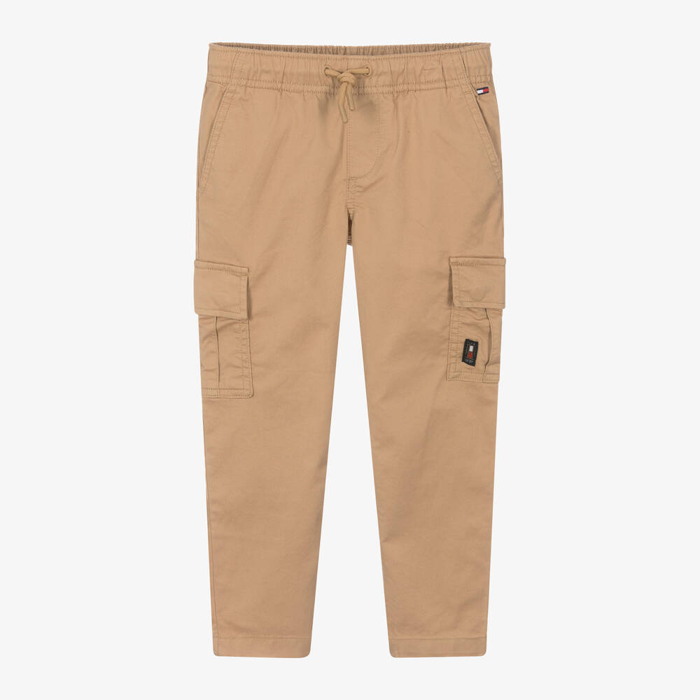 Tommy Hilfiger - Boys Beige Cotton Cargo Trousers | Childrensalon