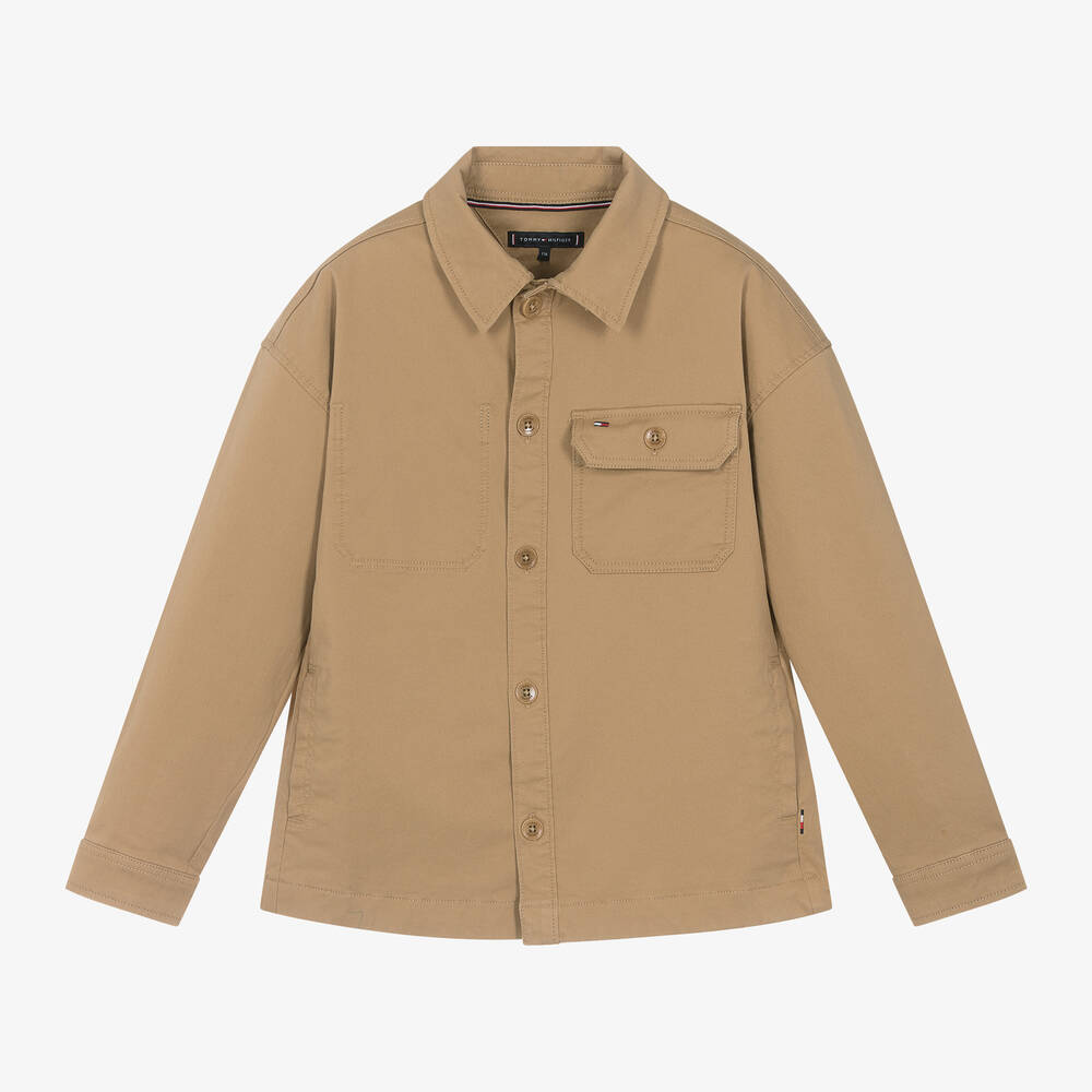 Tommy Hilfiger - Boys Beige Cotton Utility Overshirt | Childrensalon