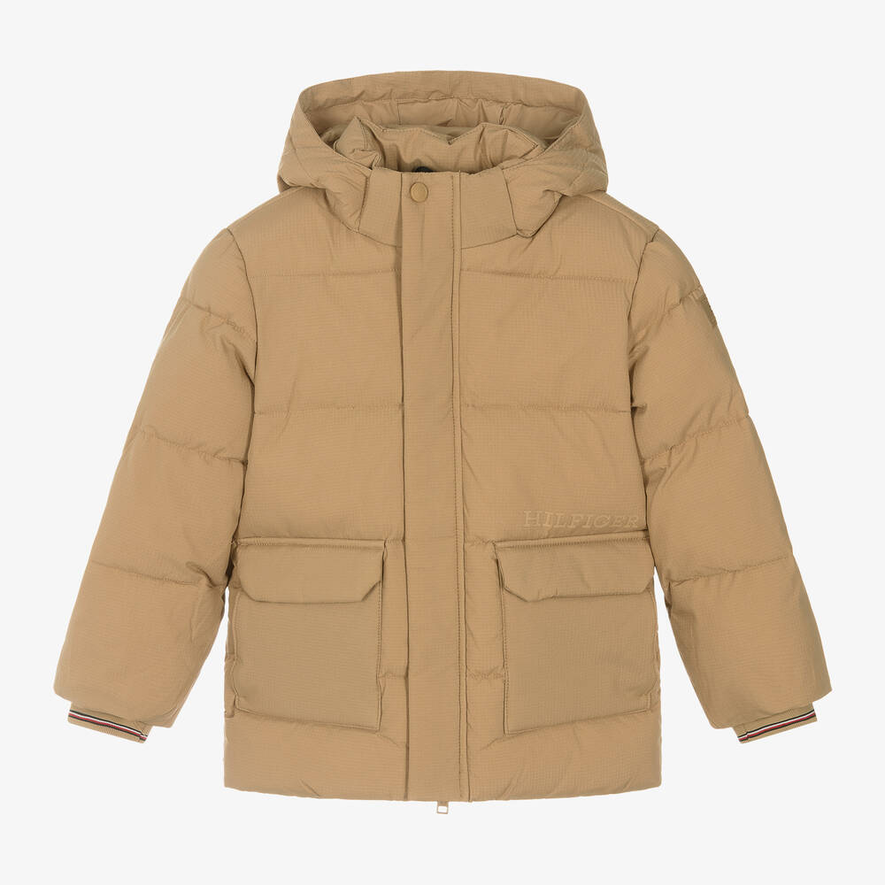 Tommy Hilfiger - Boys Beige Puffer Coat | Childrensalon