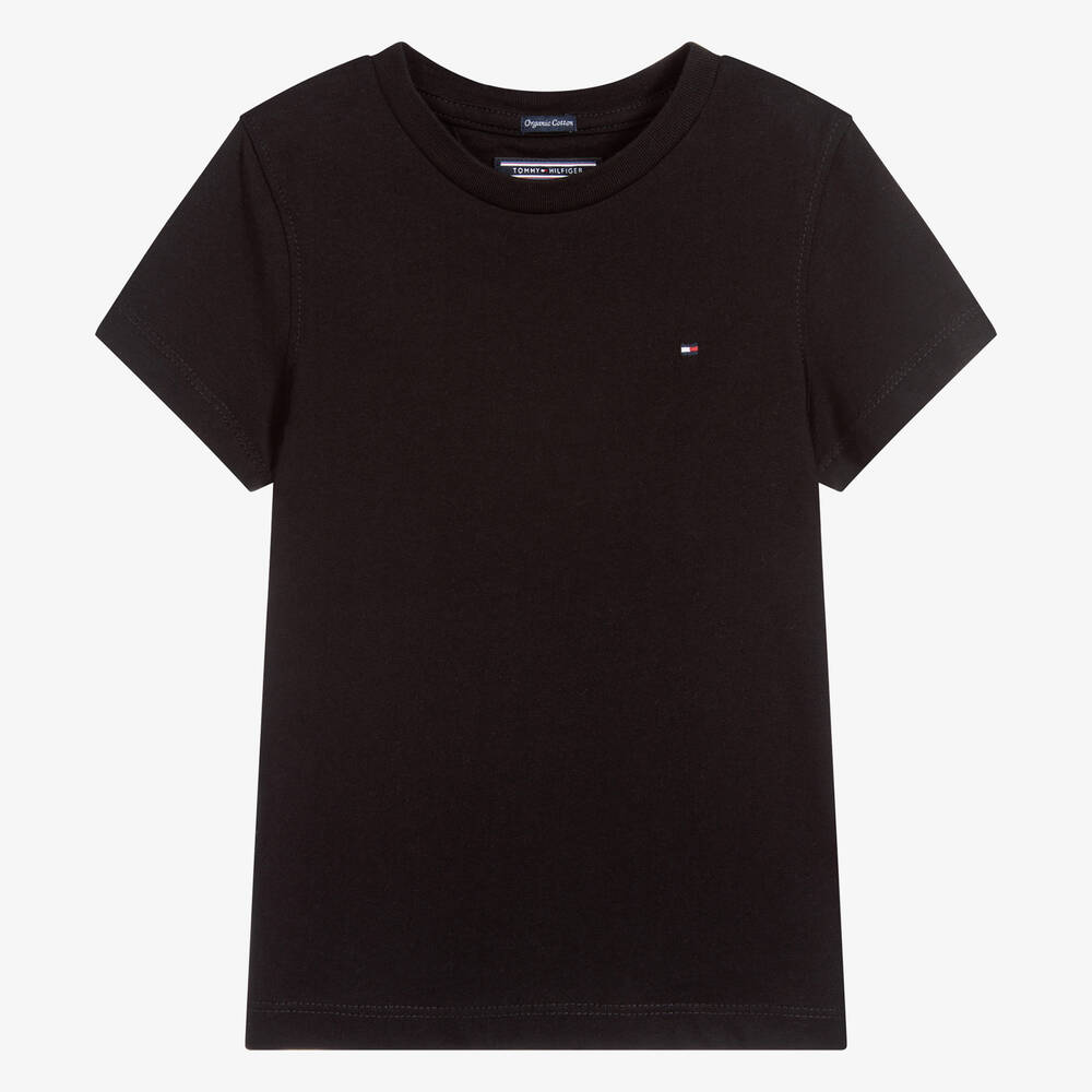 Tommy Hilfiger - Boys Black Cotton Flag Logo T-Shirt | Childrensalon