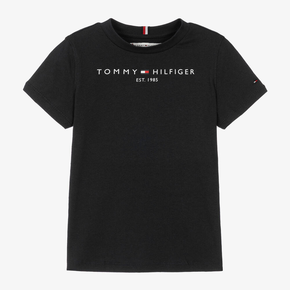 Tommy Hilfiger - Boys Black Cotton Flag Logo T-Shirt | Childrensalon
