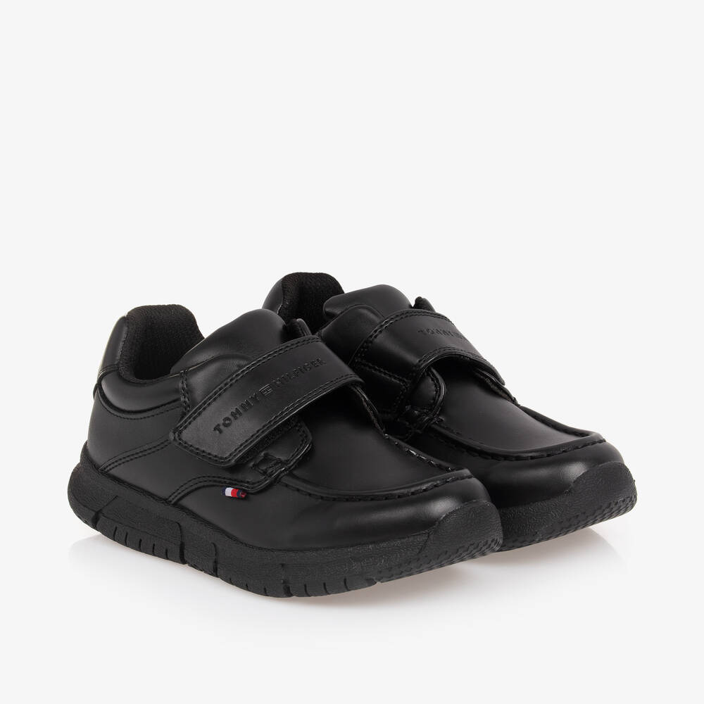 Tommy Hilfiger - Boys Black Faux Leather Velcro Shoes | Childrensalon