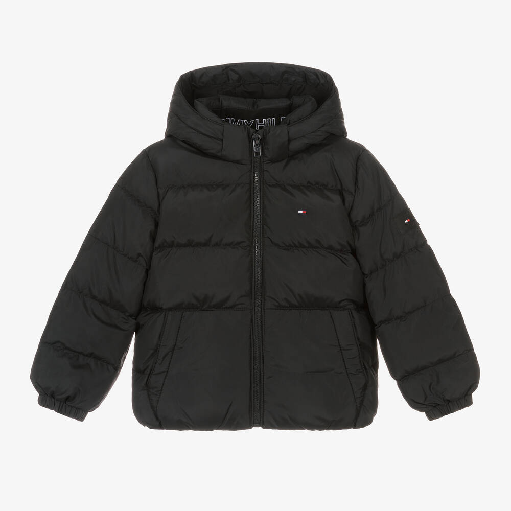 Tommy Hilfiger - Boys Black Hooded Down Puffer Jacket | Childrensalon