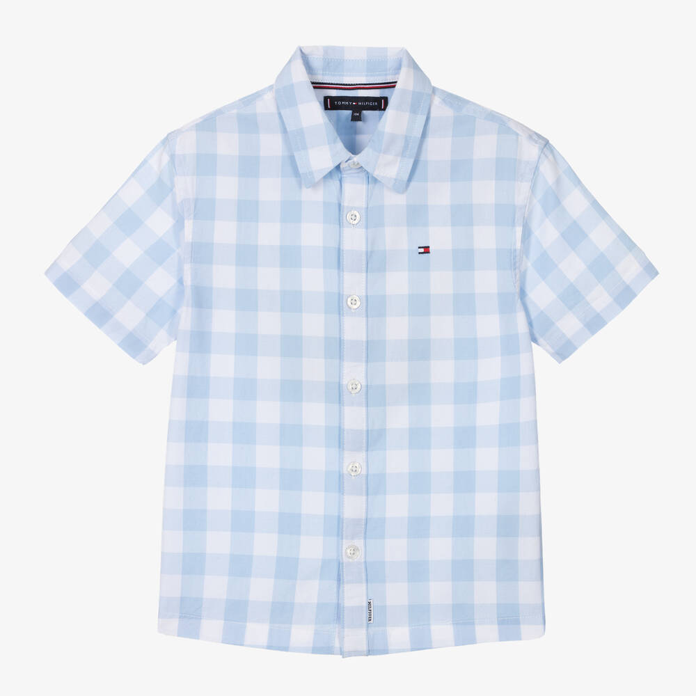Shop Tommy Hilfiger Boys Blue Cotton Check Shirt