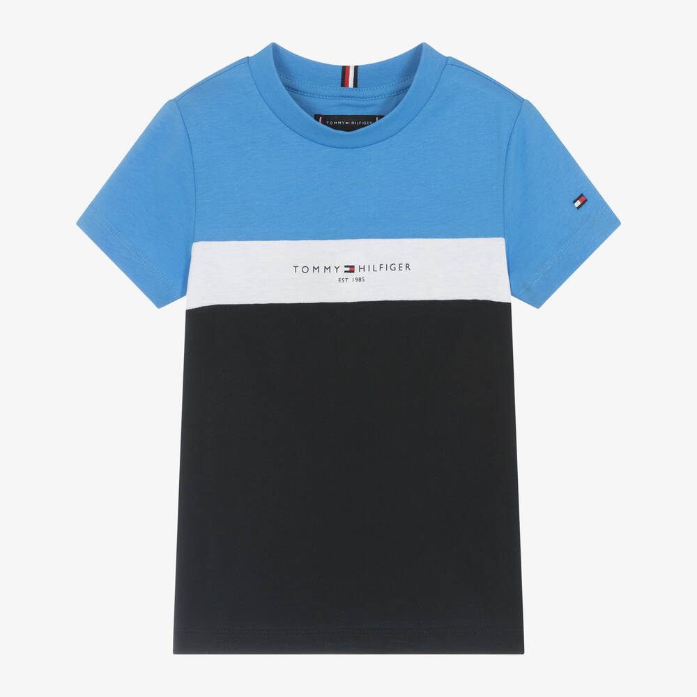 Tommy Hilfiger - Boys Blue Cotton Colourblock T-Shirt | Childrensalon