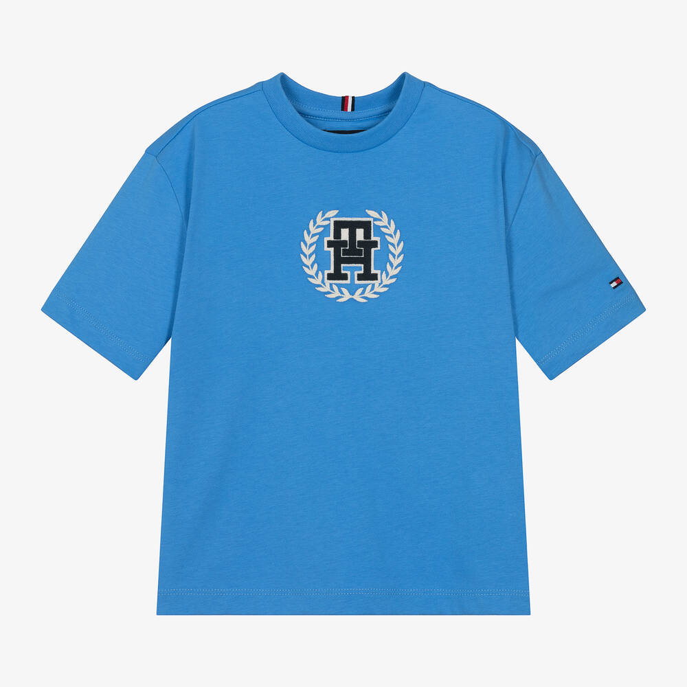 Tommy Hilfiger - Boys Blue Cotton Monogram T-Shirt | Childrensalon