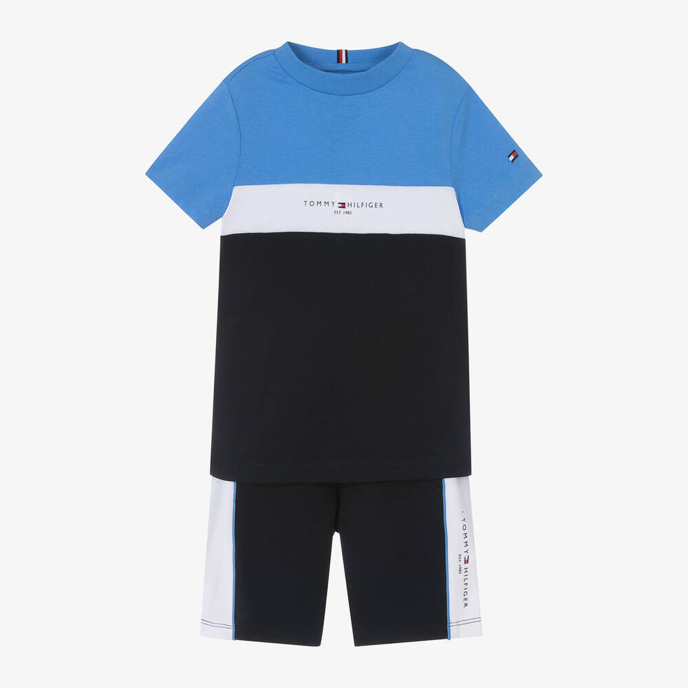 Shop Tommy Hilfiger Boys Blue Cotton Shorts Set