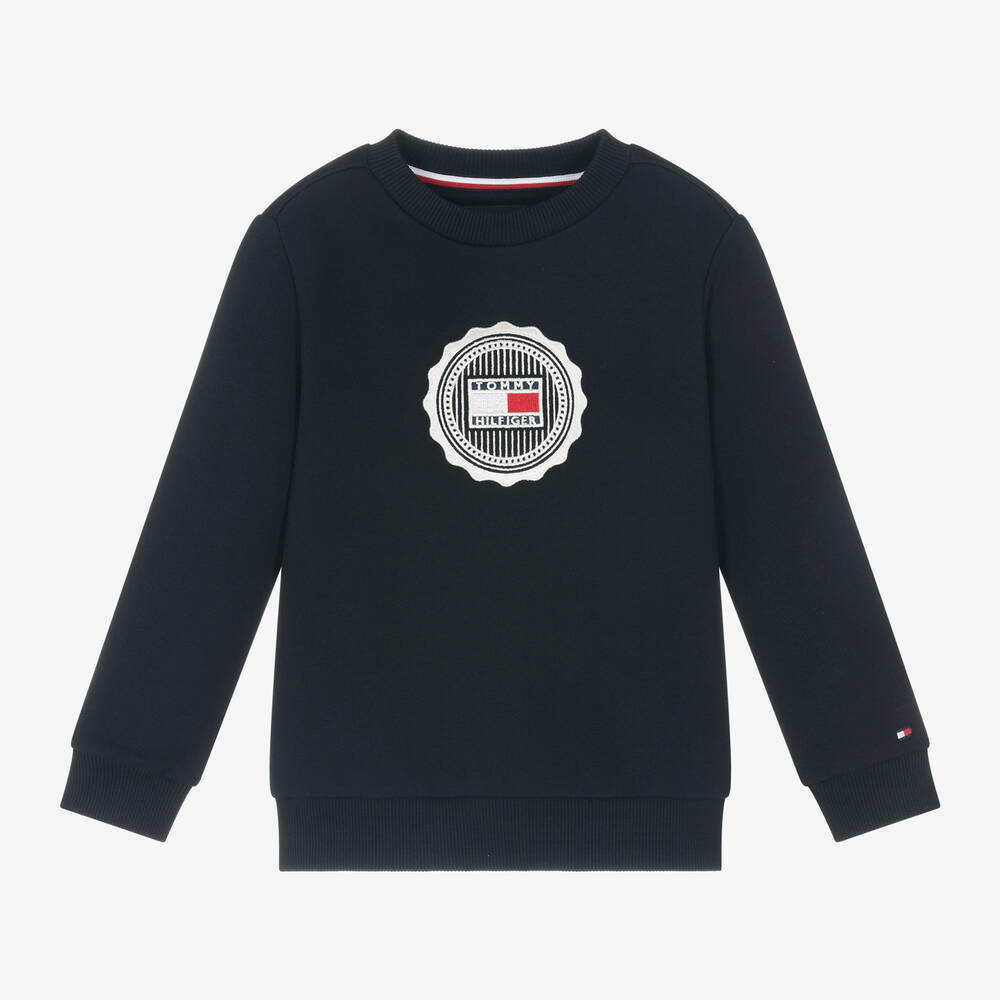 Tommy Hilfiger - Boys Blue Cotton Stamp Logo Sweatshirt | Childrensalon